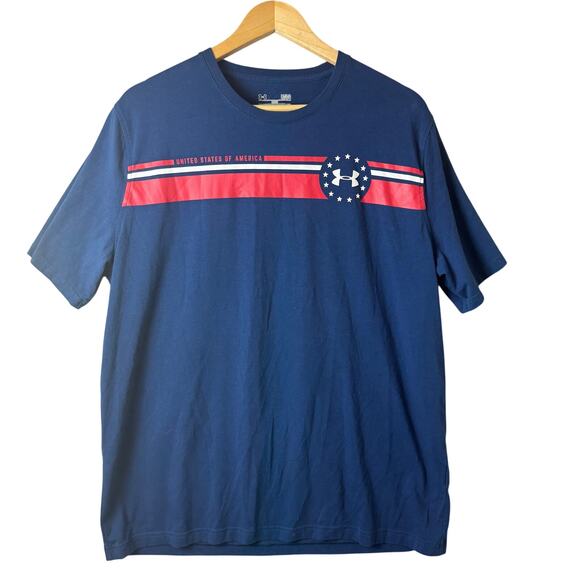 Under Armour Heat Gear T-Shirt Mens Large Blue USA Athletic Casual Workout Gym - Picture 1 of 7